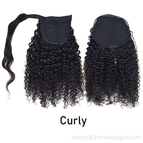 Wholesale colored 1b 30 1b 99j 100% curly virgin natural drawstring ombre extensions human hair ponytails